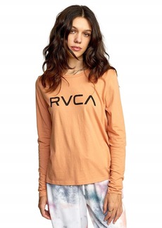 RVCA Women's RED Stitch Long Sleeve Graphic TEE Shirt Big Canyon Rose