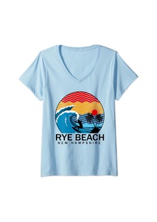 Womens Rye Beach New Hampshire Surfboard Women Men V-Neck T-Shirt