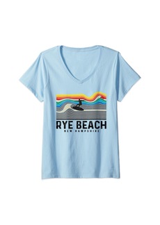 Womens Rye Beach New Hampshire Surfboarder Men Women V-Neck T-Shirt