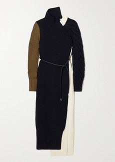 Sacai Asymmetric Belted Paneled Wool-blend Dress