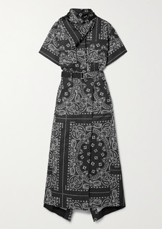 Sacai Belted Satin-trimmed Paisley-print Cotton Midi Dress