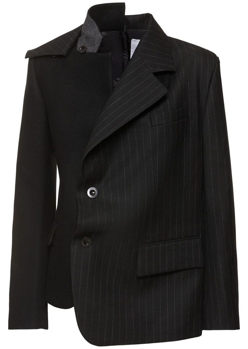 Sacai Chalk Stripe & Wool Melton Blazer