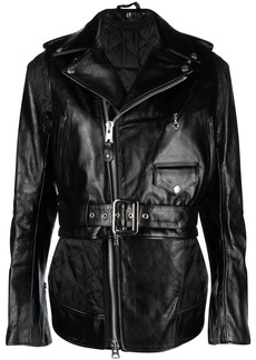 Sacai crinkled-effect asymmetric leather jacket