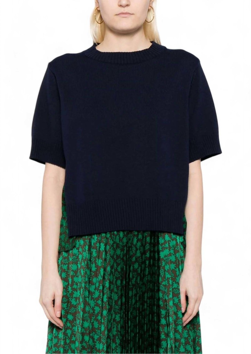 Sacai Floral Print Knit Pullover In Navy/green