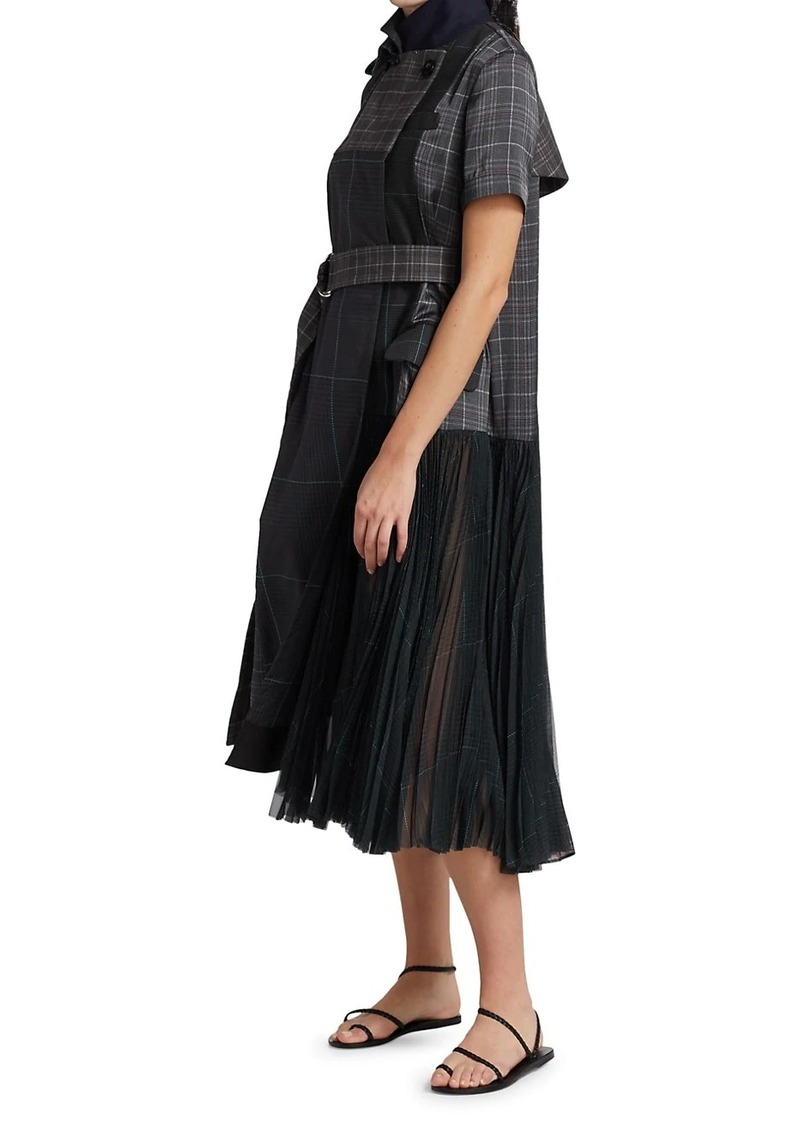 Glencheck Mix Belted Midi Dress - 60% Off!