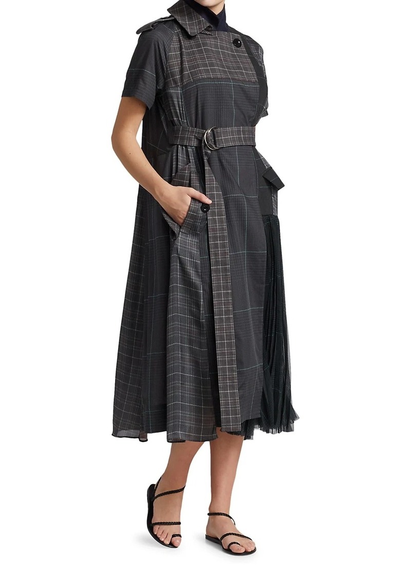 Glencheck Mix Belted Midi Dress - Sacai