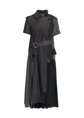 Glencheck Mix Belted Midi Dress - 60% Off!