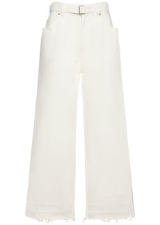 Sacai High Rise Belted Denim Wide Jeans