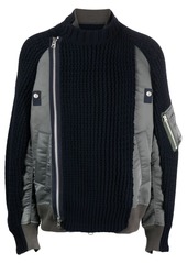 Sacai panelled knitted bomber jacket