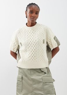 Sacai - Panelled Cable-knit Wool-blend Top - Womens - Khaki Cream