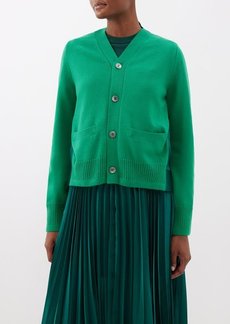 Sacai - Pleated Satin-panelled Wool Cardigan - Womens - Green