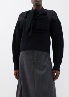 Sacai - Pussy-bow Chiffon-panel Wool Sweater - Womens - Black