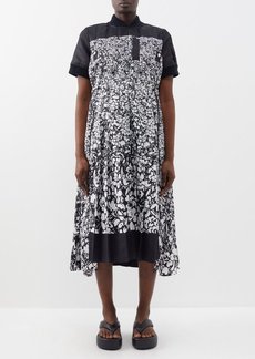 Sacai - Quilted Floral-print Technical Midi Dress - Womens - Black