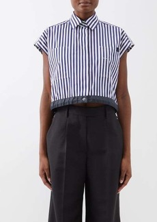 Sacai - Striped Cotton-poplin Cropped Shirt - Womens - Blue Stripe