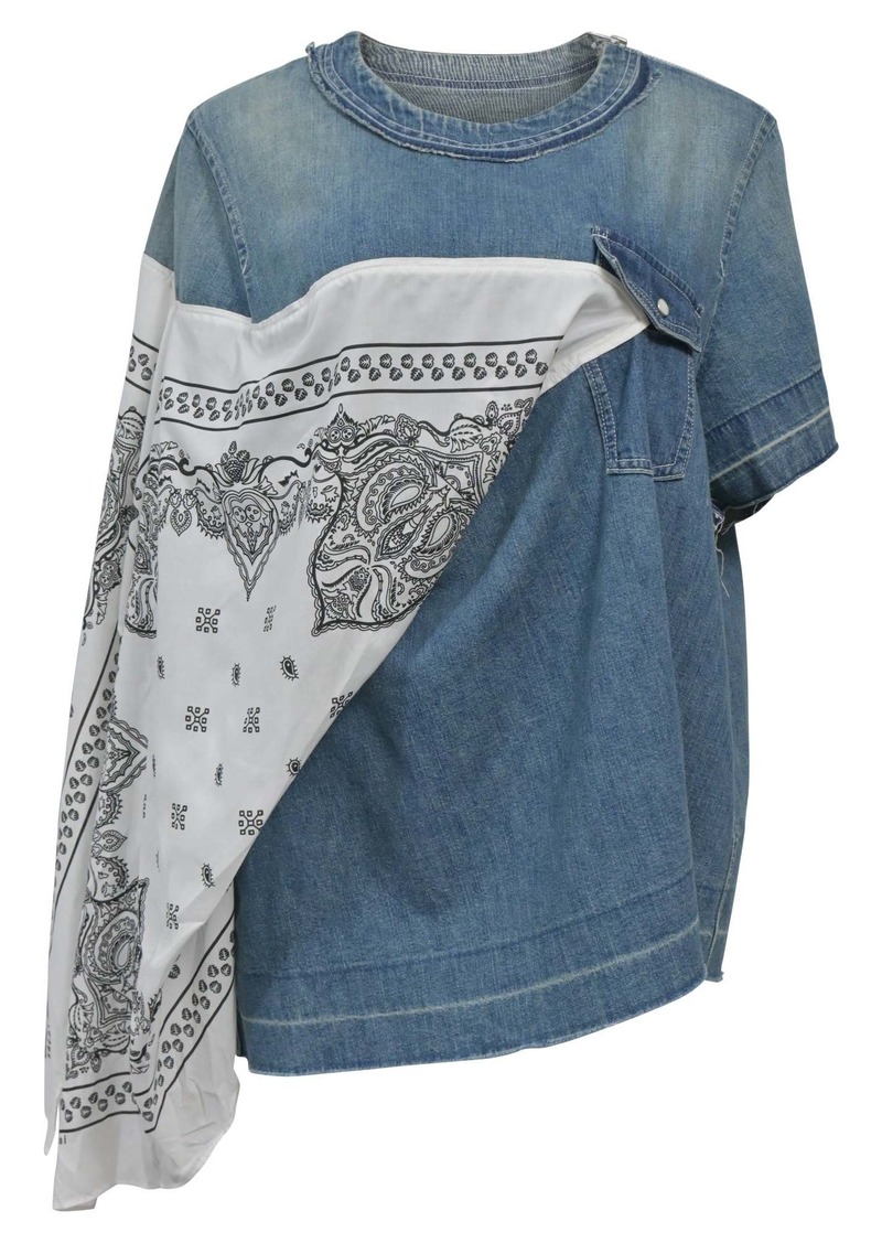 Sacai Bandana Detail Top in Blue Cotton Denim