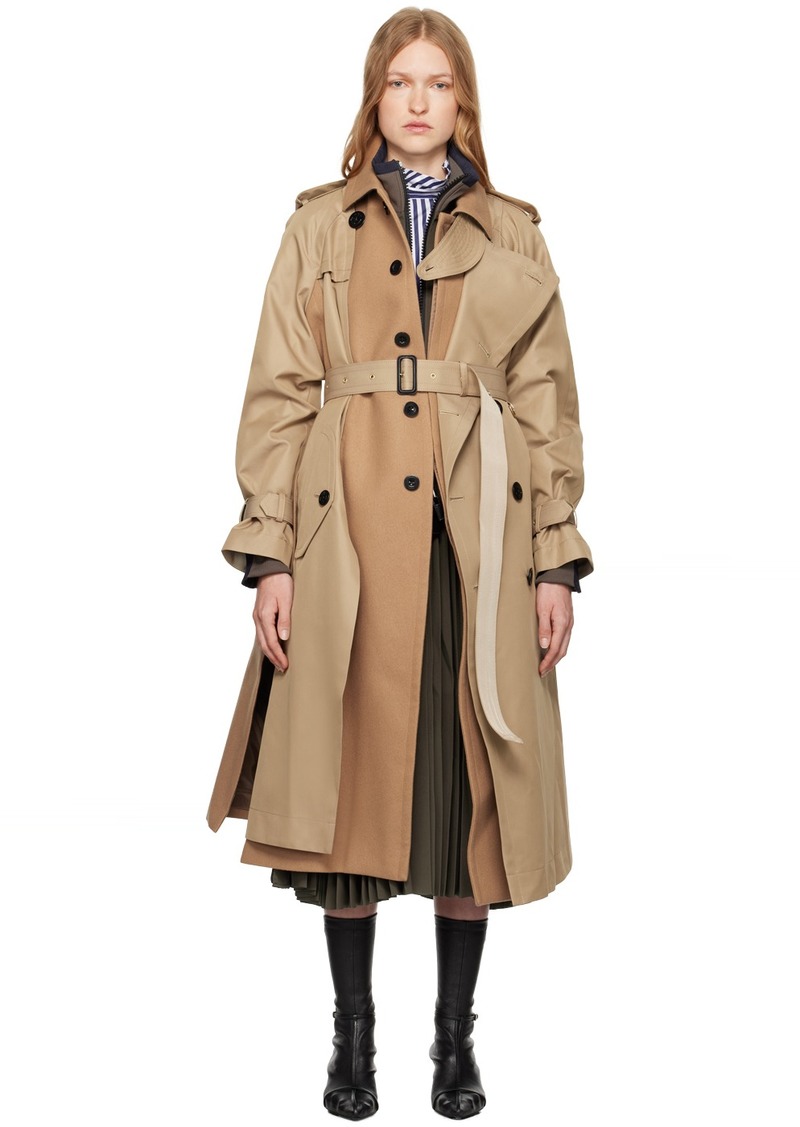 sacai Beige Cotton & Wool Trench Coat