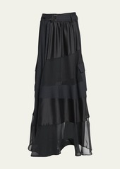 SACAI Long Belted Chalk Stripe Skirt