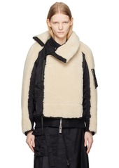 sacai Black & Off-White Paneled Faux-Shearling Jacket