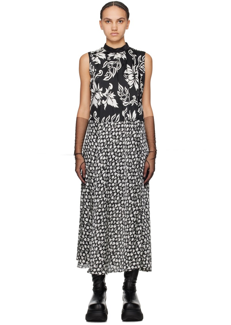 sacai Black Floral Print Maxi Dress