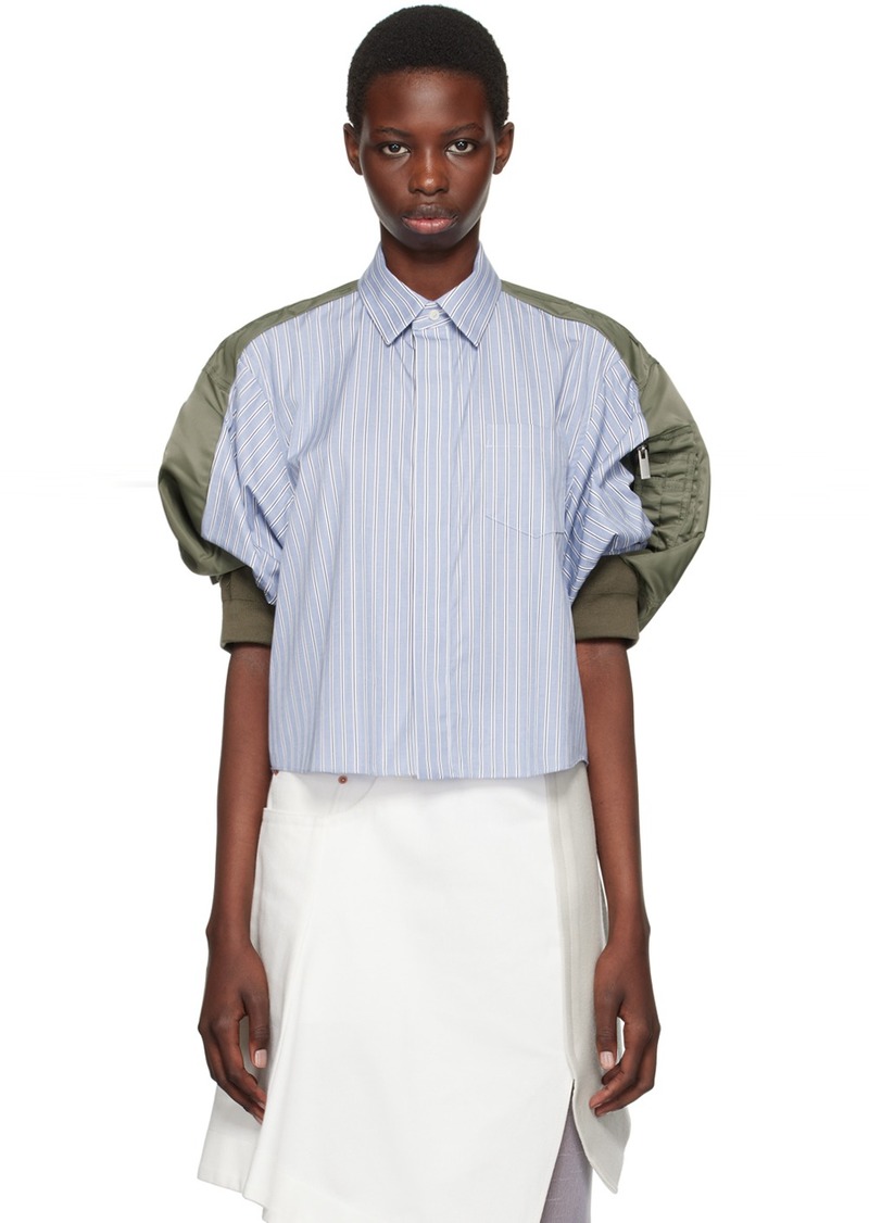 sacai Blue & Khaki Puff Sleeve Shirt