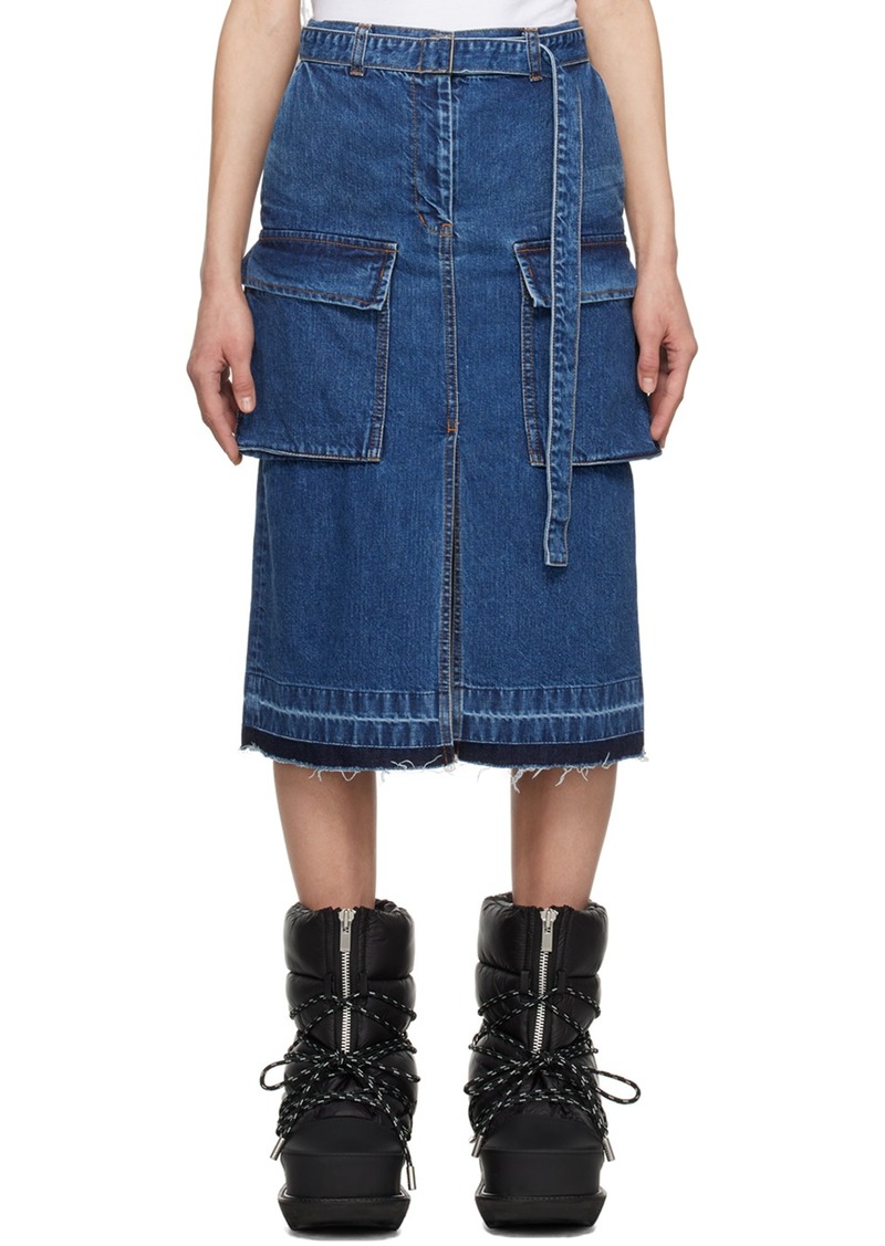 sacai Blue Cargo Denim Midi Skirt