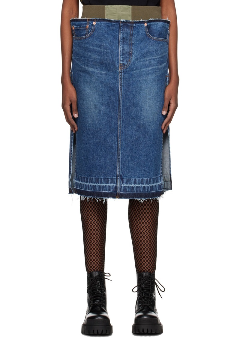 sacai Blue Layered Denim Midi Skirt