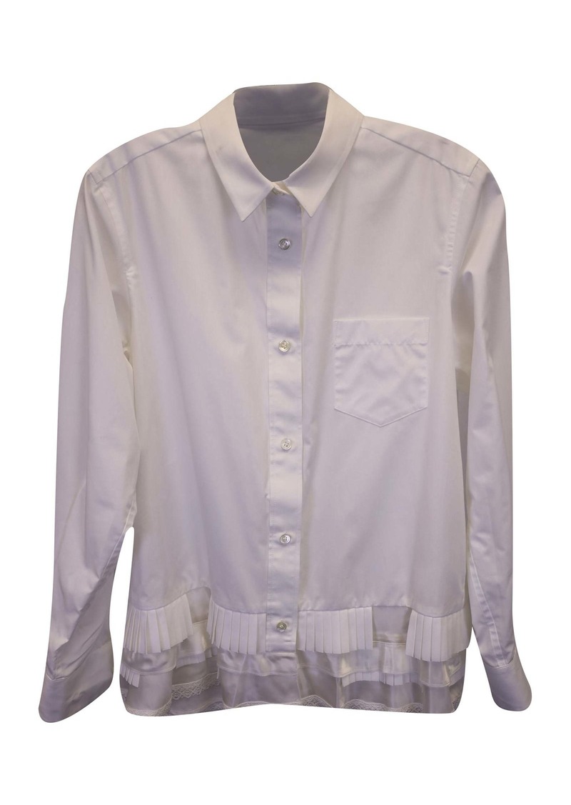 Sacai Button-Down with Pleated Hem in White Polyester