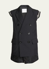 SACAI Chalk Stripe Double Breasted Layered Vest