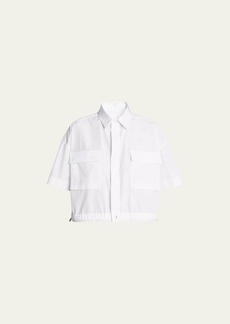 SACAI Cropped Button-Front Shirt with Elastic Hem