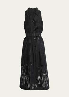 SACAI Cutout Lace Belted Sleeveless Coat Dress