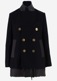 SACAI DOUBLE-BREASTED WOOL COAT WITH INSERT