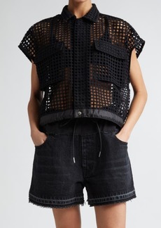 Sacai Embroidered Grid Crop Shirt