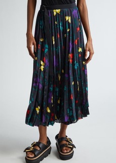 Sacai Floral Print Pleated Midi Skirt