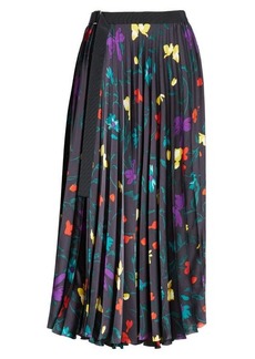 Sacai Floral Print Pleated Midi Skirt
