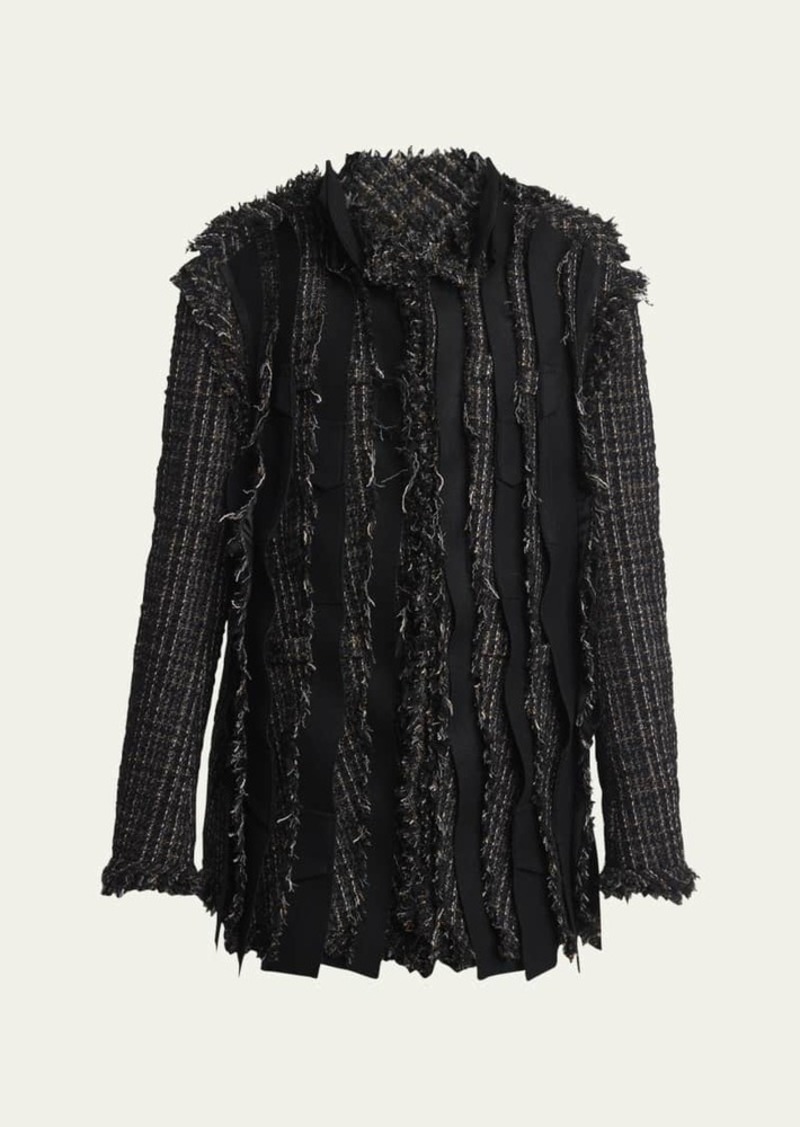 SACAI Fringe Layered Tweed Wool Coat