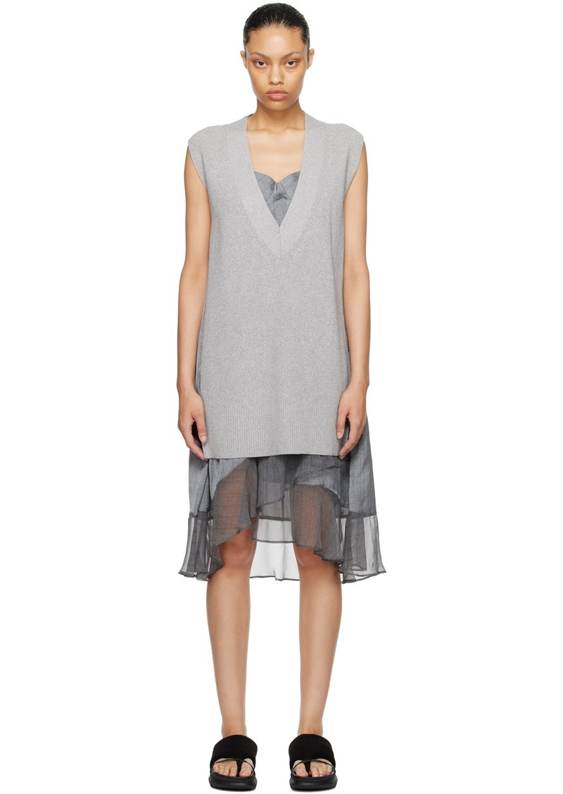 sacai Gray Layered Midi Dress