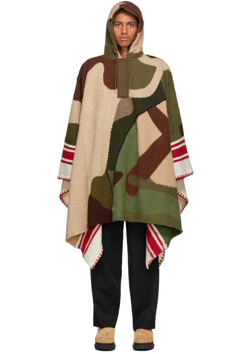 Sacai Sacai Green KAWS Edition Intarsia Camo Poncho | Sweaters