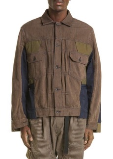 Sacai Hickory Stripe Cotton Shirt Jacket in Beige at Nordstrom