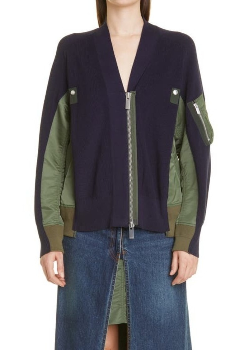 Sacai Hybrid Cotton & Nylon MA-1 Sweater Jacket