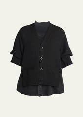 SACAI Hybrid Denim Top with Cardigan Overlay