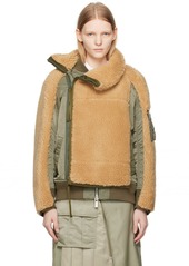 sacai Khaki & Beige Paneled Faux-Shearling Jacket