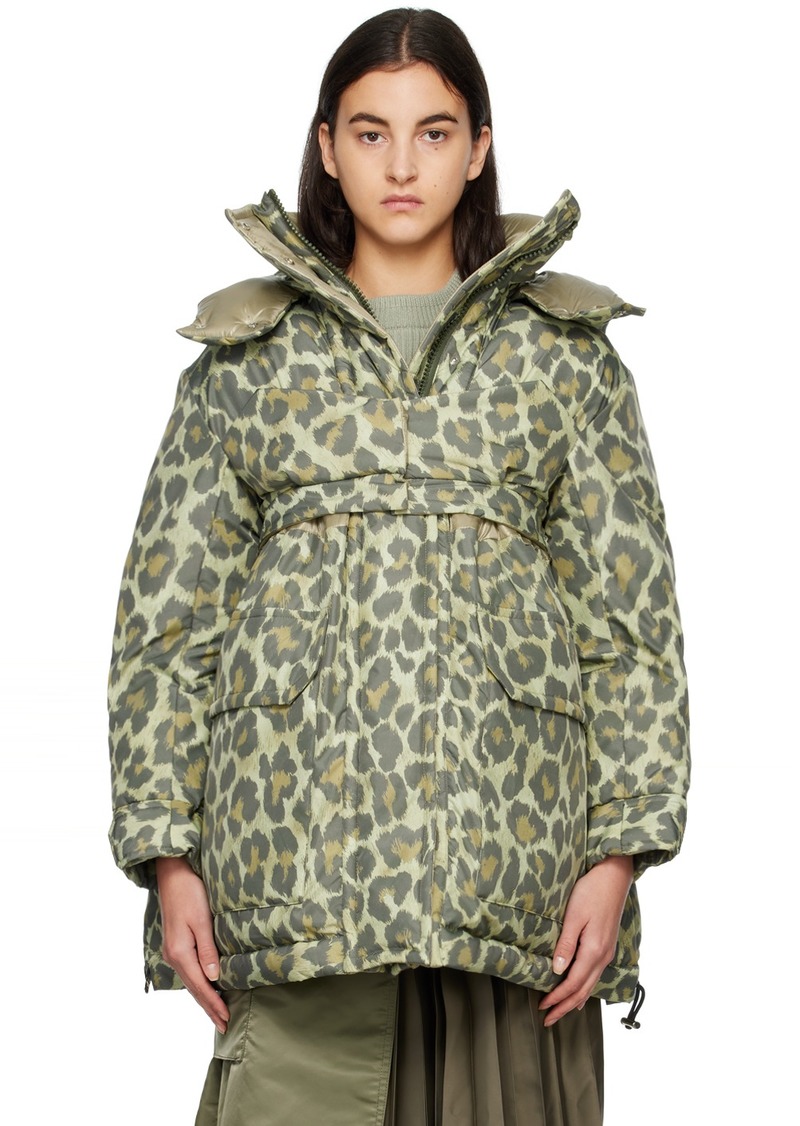 sacai Khaki Leopard Print Padded Jacket