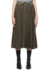 sacai Khaki Pleated Midi Skirt