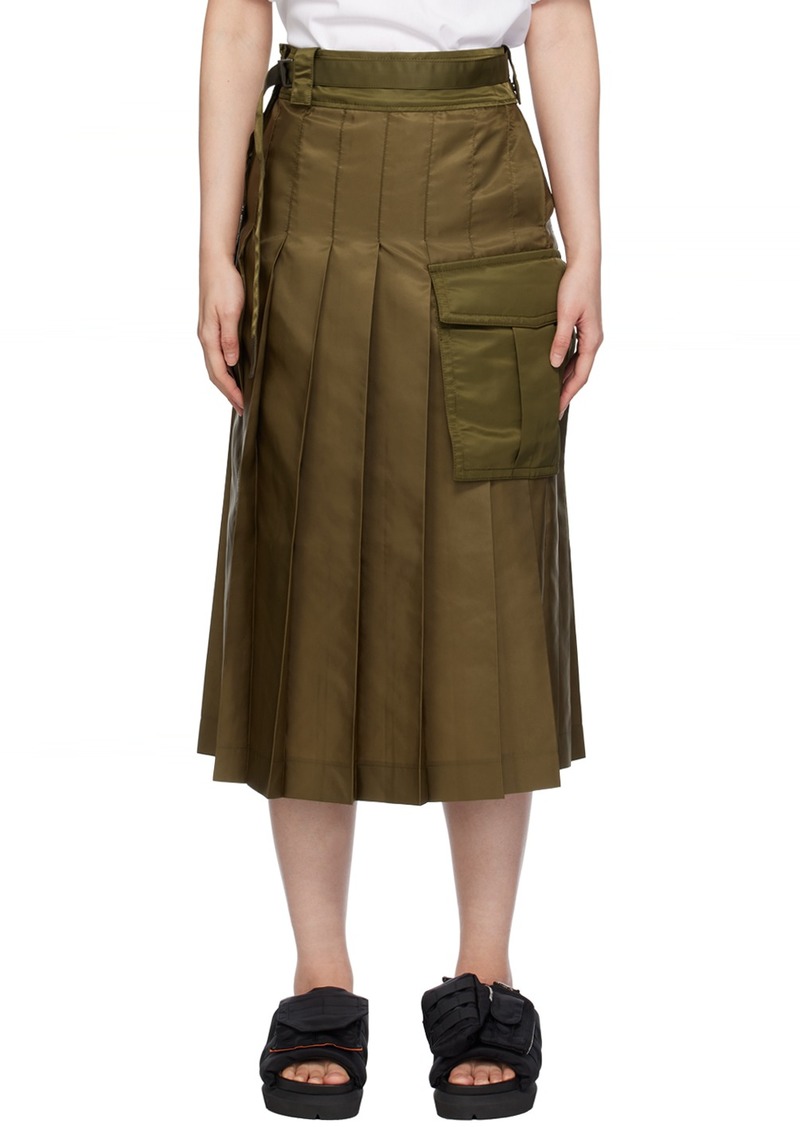sacai Khaki Pleated Midi Skirt