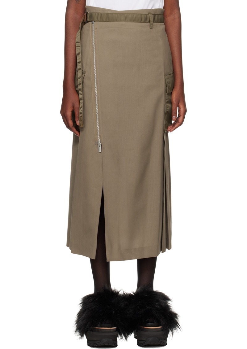 sacai Khaki Suiting & Nylon Twill Midi Skirt