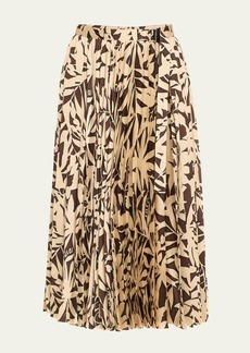 SACAI Leaf-Print Pleated Midi Skirt