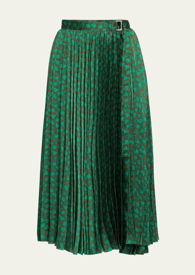 SACAI Micro Floral-Print Pleated Midi Skirt