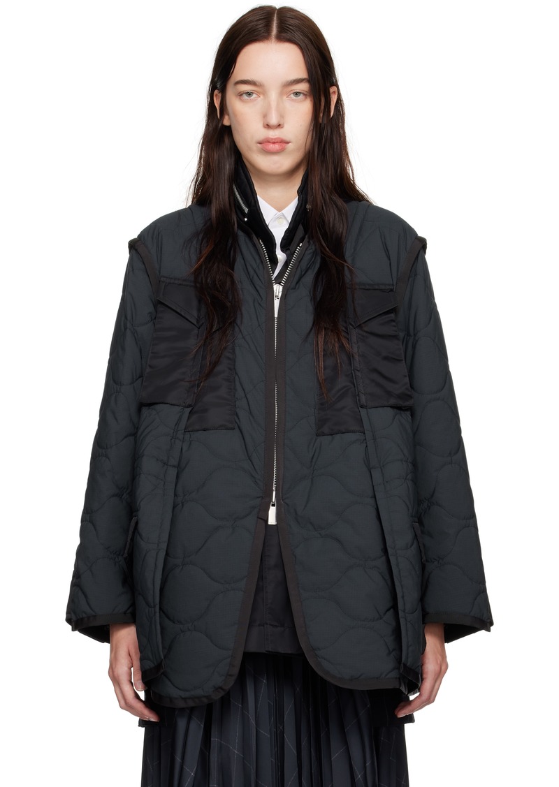 sacai Navy & Black Rip Stop Quilted Coat