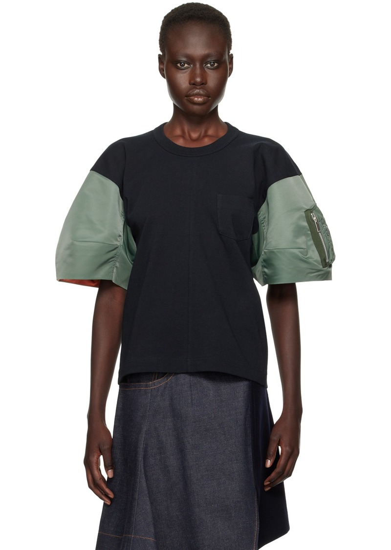 sacai Navy & Khaki Nylon Twill x Cotton Jersey T-shirt