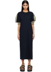 sacai Navy & Khaki Paneled Maxi Dress